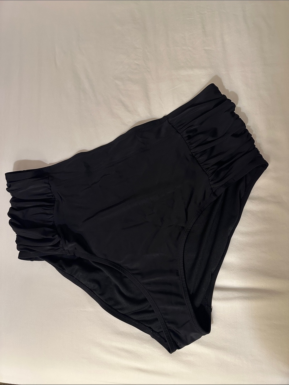 Ava & Viv Black High-Waist Swim Bottoms with Ruched Sides
